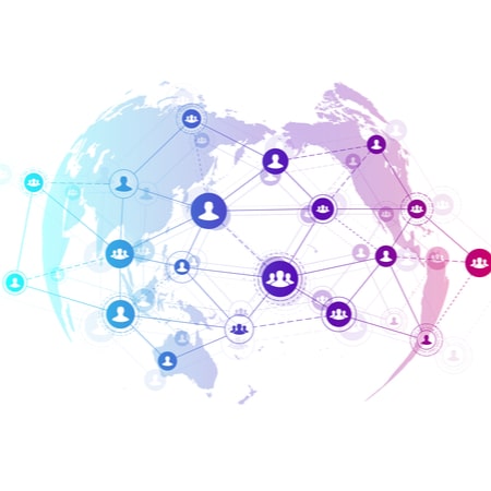 An illustration of a globe connecting people 